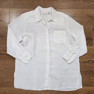 Vtg Liz Claiborne White Linen Button Up Shirt 16 Quiet Luxiry Minimalist Preppy